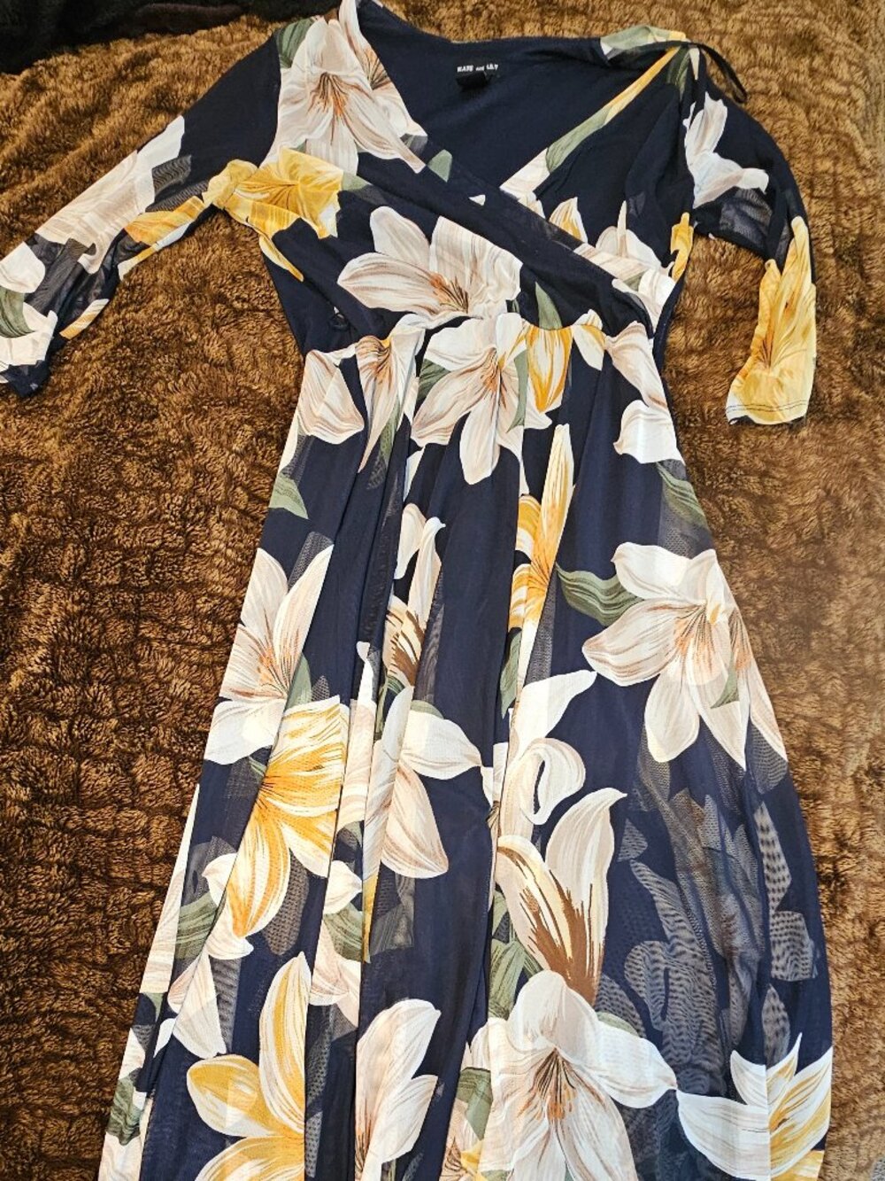 Kate & Lily Floral Mesh Faux Wrap Maxi Dress Navy Lily - Size 14